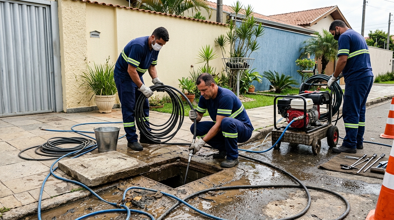 Desentupimento de esgoto residencial em Aparecida de Goiânia-GO