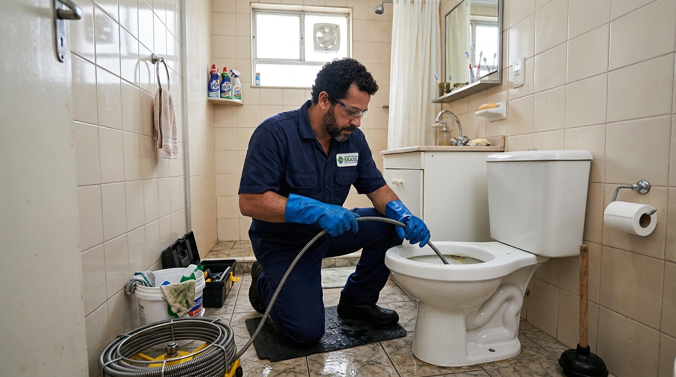 Desentupimento de vaso com equipamento em Aparecida de Goiânia-GO